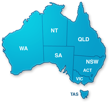 Map of Australia from which users can select the state or territory in which they want to browse SAM dealers.